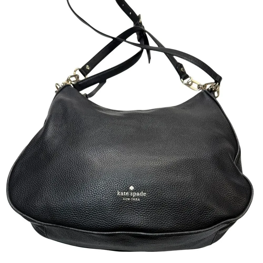 Kate Spade Black Pebbled Leather Crossbody Shoulder Bag Slouchy Everyday - Picture 3 of 16